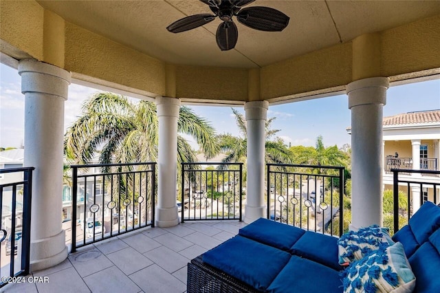 balcony with ceiling fan