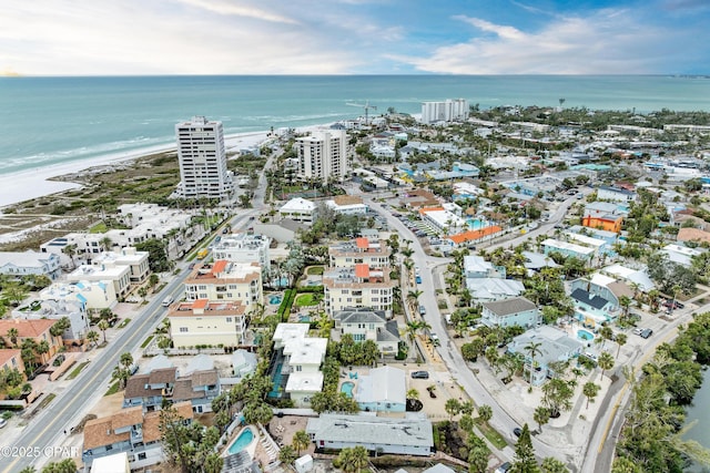 aerial view with a water view and a view of city