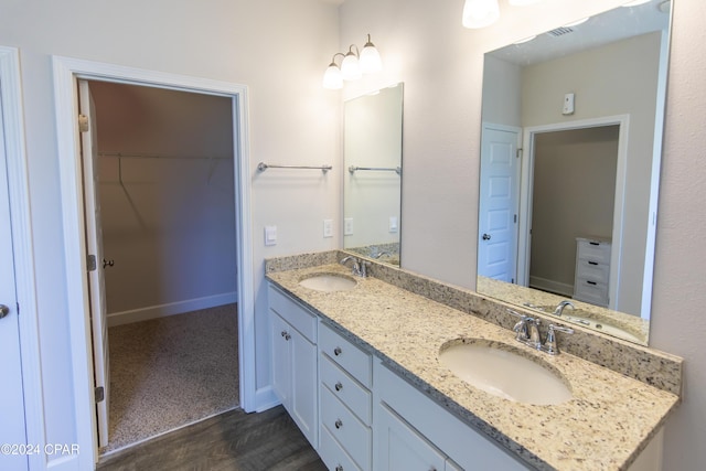 bathroom with hardwood / wood-style floors and vanity