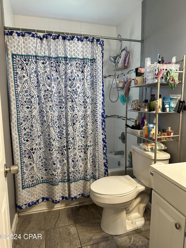 full bathroom with vanity, toilet, and shower / bath combo