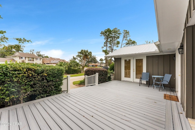 wooden terrace with french doors