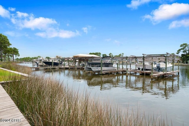 view of dock with a water view