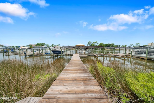 view of dock with a water view