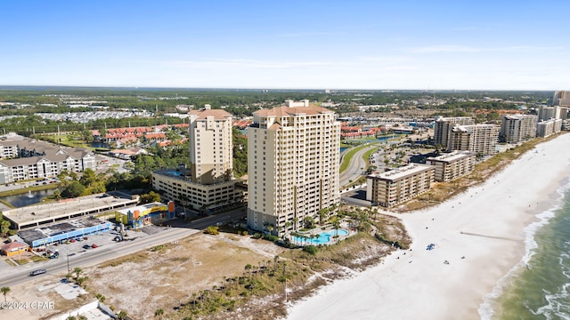 aerial view with a view of the beach and a water view