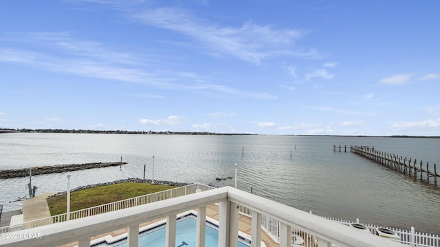 dock area featuring a water view