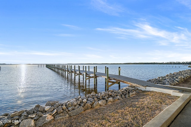 view of dock featuring a water view