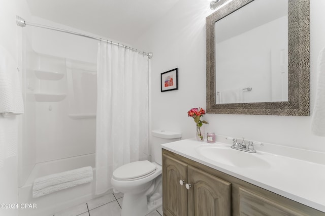 full bathroom with vanity, tile patterned floors, shower / bath combo, and toilet