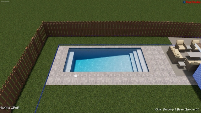 view of swimming pool with a fenced in pool, a fenced backyard, and a patio area