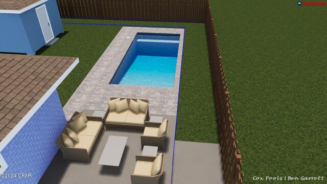 view of swimming pool featuring an outdoor hangout area and a patio area