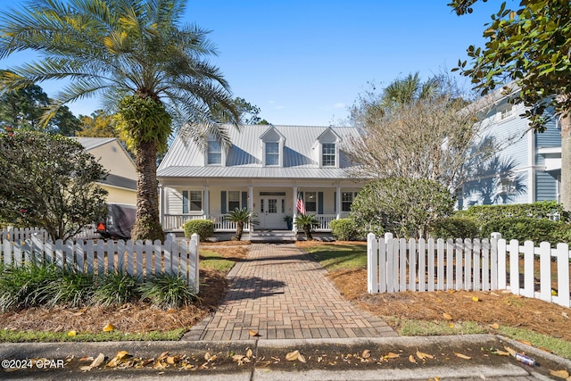 cape cod home featuring a porch