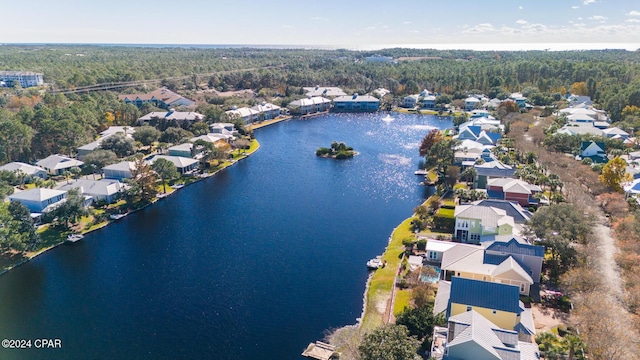 aerial view featuring a water view