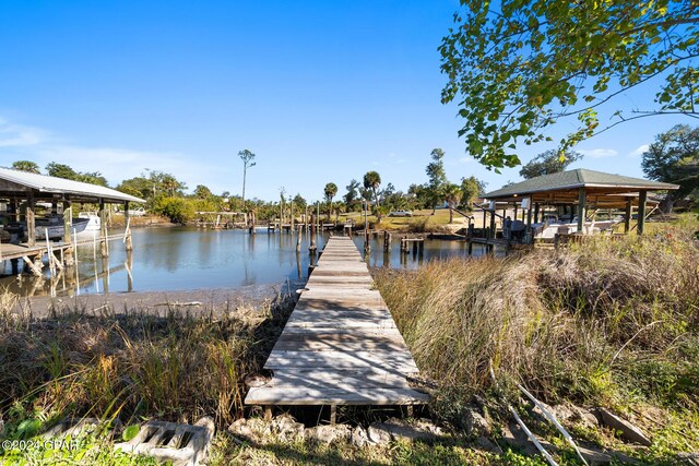 dock area featuring a water view