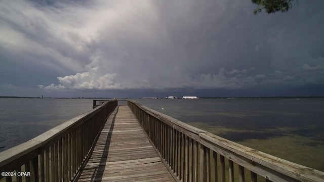 view of dock with a water view