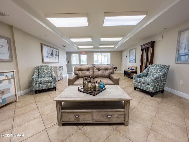 living room with light tile patterned flooring