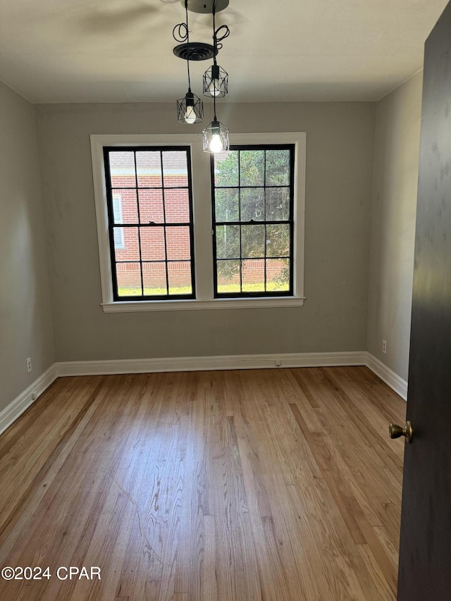 unfurnished dining area with light wood-type flooring