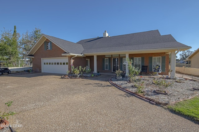 view of front of property featuring a porch and a garage