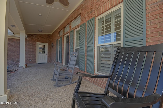 view of patio / terrace with covered porch and ceiling fan