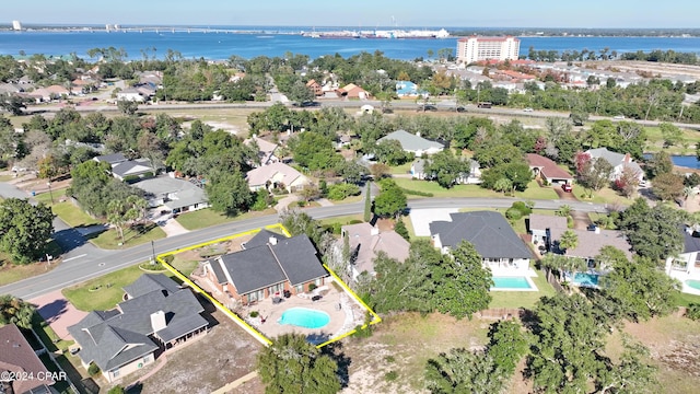 drone / aerial view featuring a water view