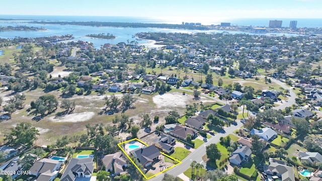 aerial view with a water view