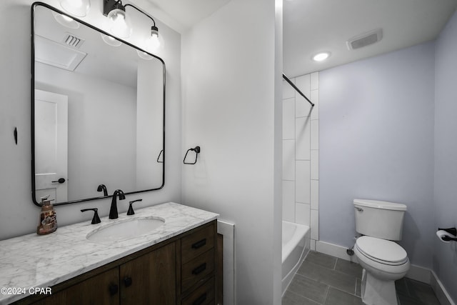 full bathroom with tile patterned floors, vanity, toilet, and tiled shower / bath