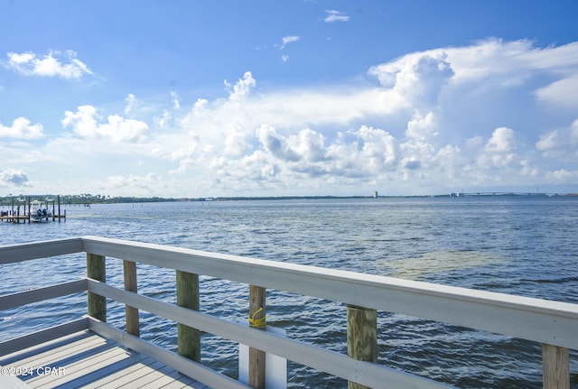 view of dock with a water view