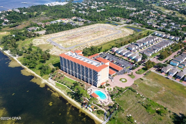 aerial view with a water view