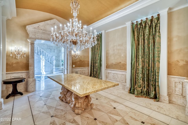 3730 Preserve Bay Blvd, Panama City, FL 32408 - interior space featuring an inviting chandelier, ornate columns, crown molding, and light tile patterned flooring