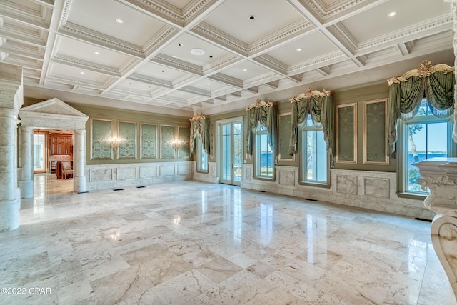 3730 Preserve Bay Blvd, Panama City, FL 32408 - empty room with coffered ceiling, beamed ceiling, and decorative columns
