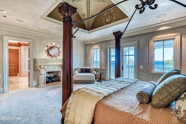 3730 Preserve Bay Blvd, Panama City, FL 32408 - bedroom featuring carpet flooring, a water view, and crown molding