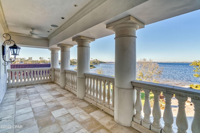 3730 Preserve Bay Blvd, Panama City, FL 32408 - balcony featuring ceiling fan and a water view
