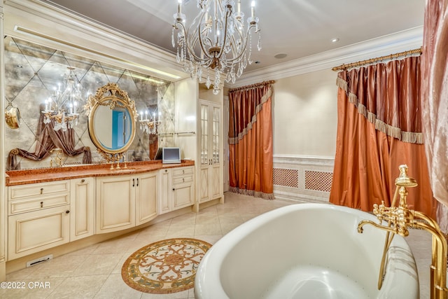 3730 Preserve Bay Blvd, Panama City, FL 32408 - bathroom with crown molding, a bathtub, vanity, and tile patterned flooring