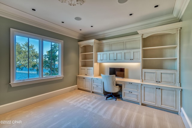 3730 Preserve Bay Blvd, Panama City, FL 32408 - unfurnished office featuring light colored carpet, built in desk, and crown molding