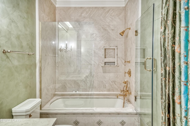 3730 Preserve Bay Blvd, Panama City, FL 32408 - bathroom featuring ornamental molding and bath / shower combo with glass door