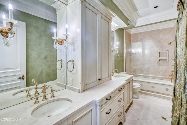 3730 Preserve Bay Blvd, Panama City, FL 32408 - full bathroom with tile patterned flooring, tiled shower / bath, toilet, vanity, and ornamental molding