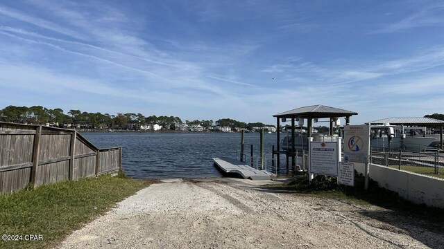 dock area with a water view