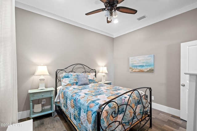 bedroom featuring ceiling fan and wood-type flooring