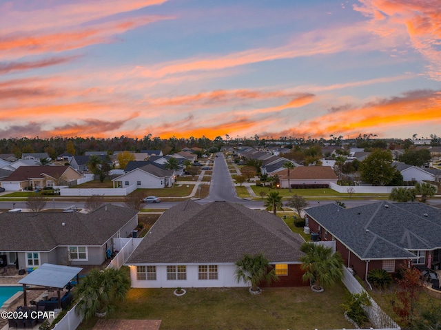 view of aerial view at dusk