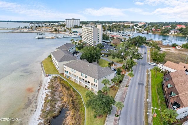 bird's eye view featuring a water view