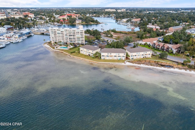 bird's eye view featuring a water view