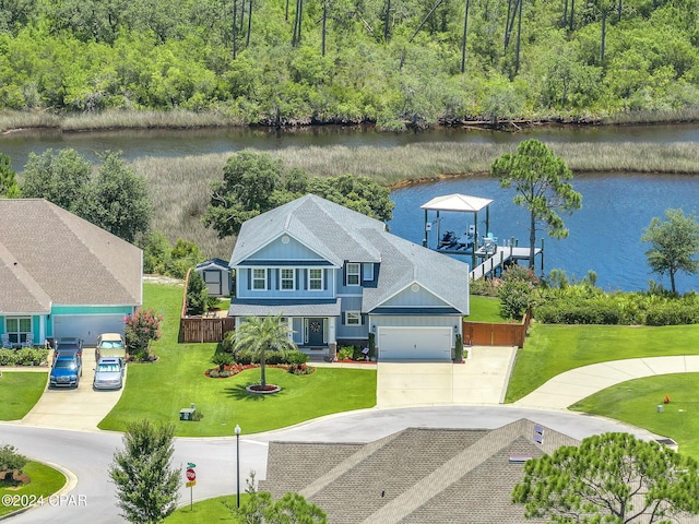 bird's eye view featuring a water view