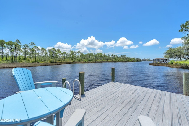 view of dock with a water view