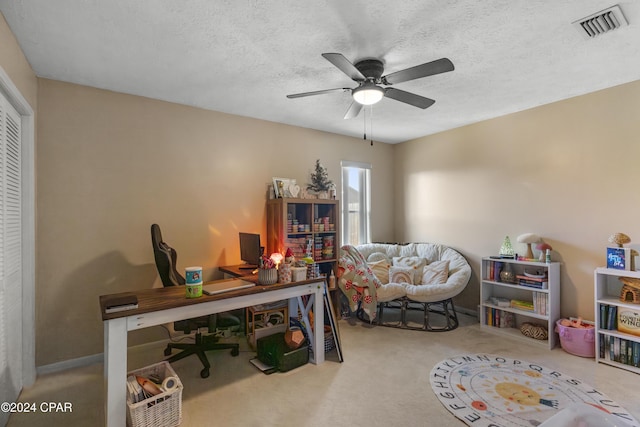 7707 Shadow Bay Dr, Panama City, FL 32404 - office space featuring ceiling fan, carpet floors, and a textured ceiling