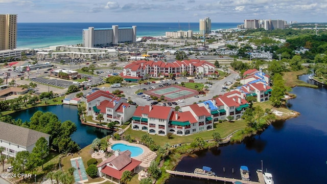 bird's eye view featuring a water view