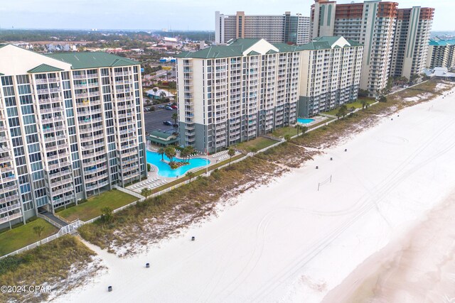 birds eye view of property featuring a view of the beach