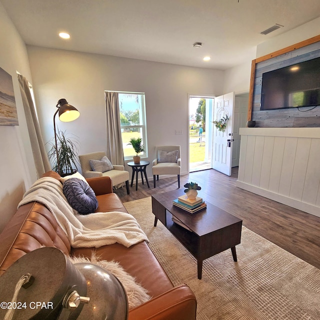 living room with hardwood / wood-style floors