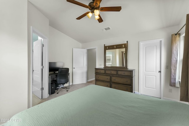 bedroom featuring ceiling fan and light colored carpet