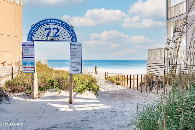 view of water feature featuring a beach view