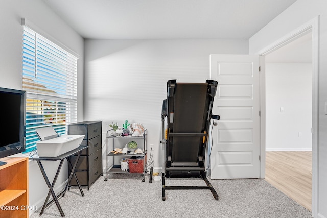 exercise area with hardwood / wood-style flooring