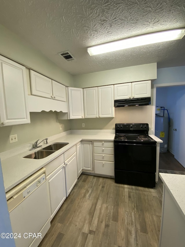 kitchen featuring black electric range, white cabinetry, dishwasher, and sink