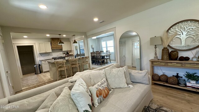 living room with light wood-type flooring